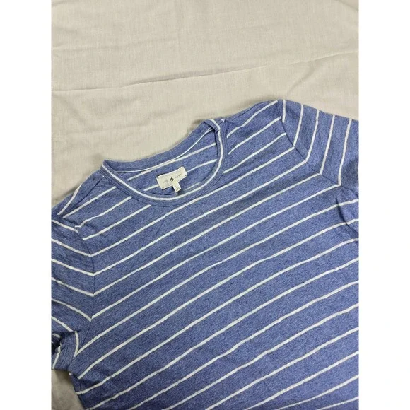 Lou & Grey Dress Womens Large Blue White Striped Linen Blend T-Shirt Casual‎