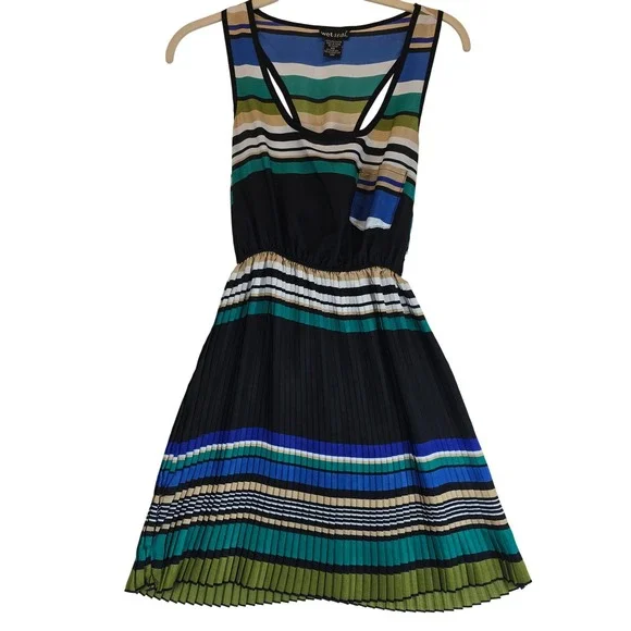 Y2K Wet Seal Sleeveless Pleated Striped Mini Dress Retro Indie Dopamine Women XS