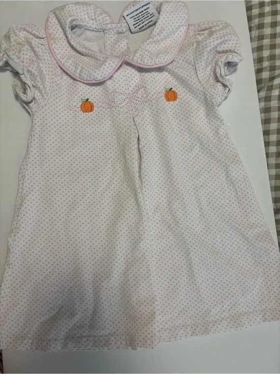 Pink Polka Dot Baby Dress with Pumpkin Embroidery