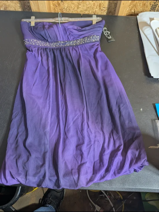 Trixxi Strapless Purple Party Dress with Rhinestone Waistband
