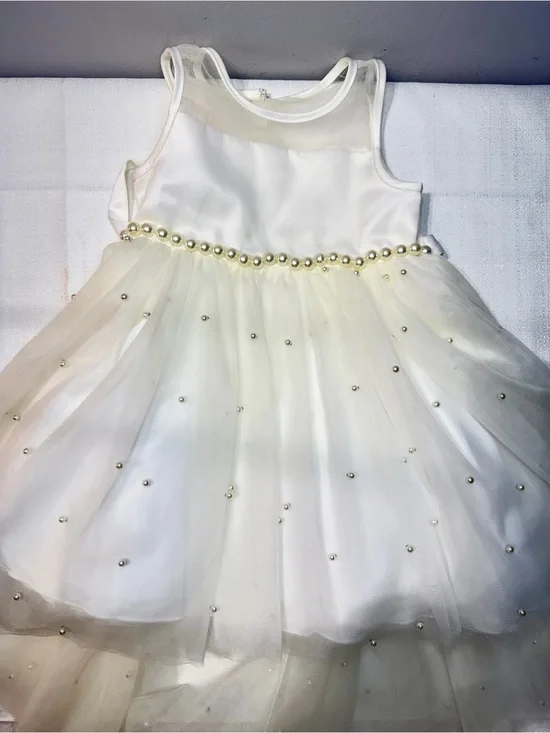 American Princess Cream Pearl-Trim Tulle Party Dress for Girls