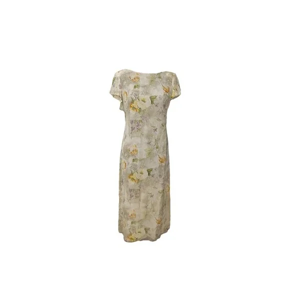 Vtg Maggy London 100% Silk  Midi‎ Dress Floral Fairy Whimsy Cottage 10P Tie Back
