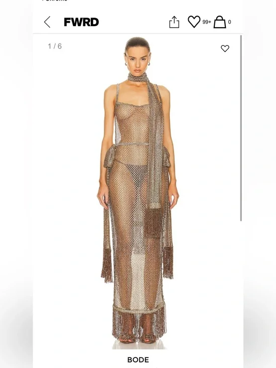 $4000 Bode Sheer Gold Lame Dress