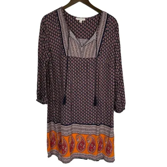 BeachLunchLounge Long Sleeve‎ Boho India Paisley Dress Sz L Beach Pool Cover-up
