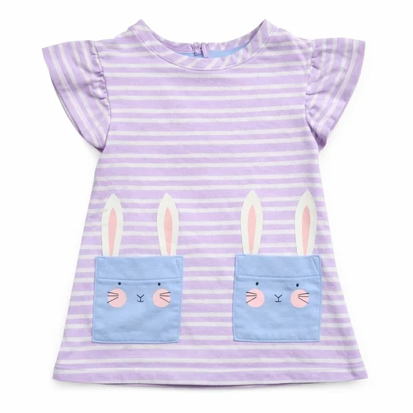 Cat & Jack Baby Girl Bunny Easter Dress 12M | Purple Striped Flutter Sleeve