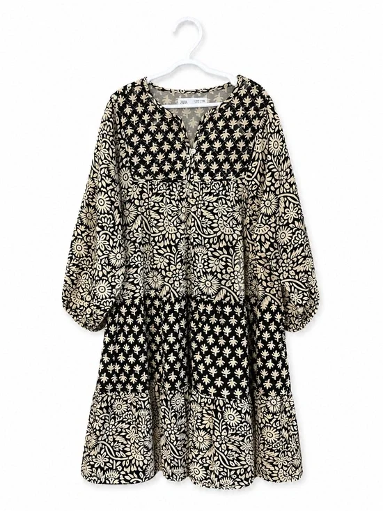 Zara Girls Boho Block Print Tiered Dress Size 10 NWOT Long Sleeve