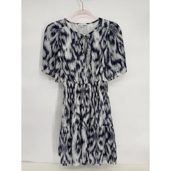 Maison dAmelie Paris Ikat Print Smocked‎ Waist Tiered Midi Dress Womens S