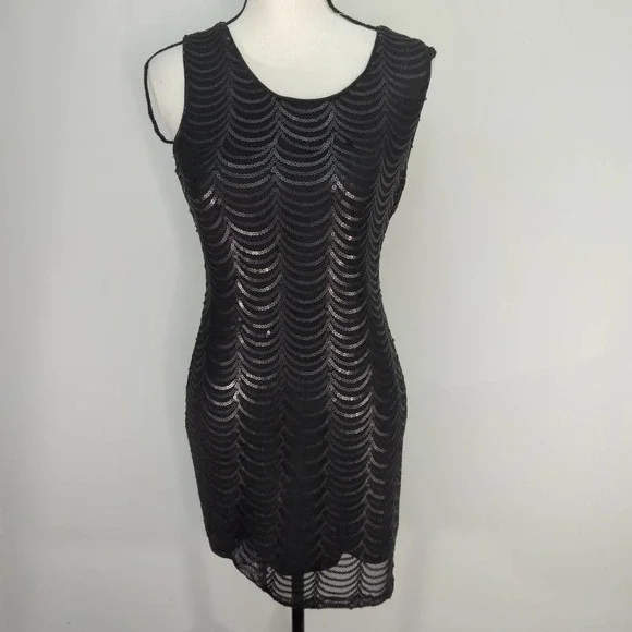 Esley Black Sequins Sleeveless Dress |‎ SMALL