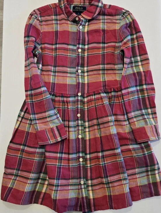 Polo Ralph Lauren Girls Pink Plaid Madras Dress Sz 6 Cotton Comfy Preppy Classic