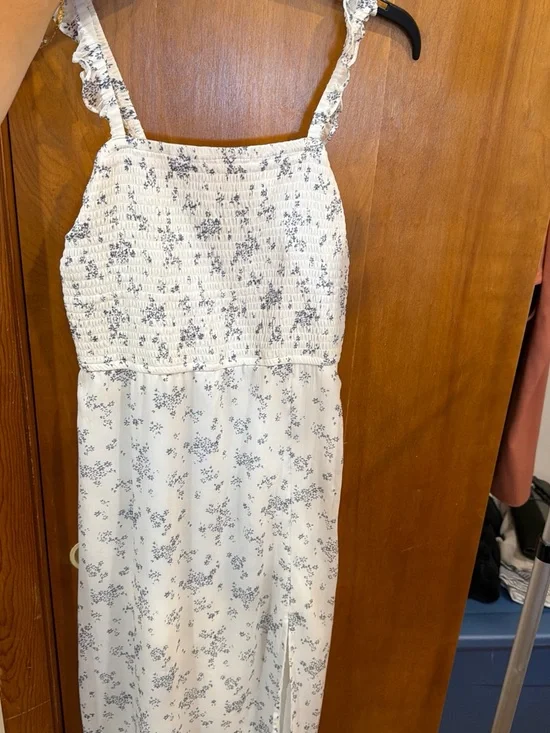 Othr White and Blue Floral Sundress with Smocked Bodice