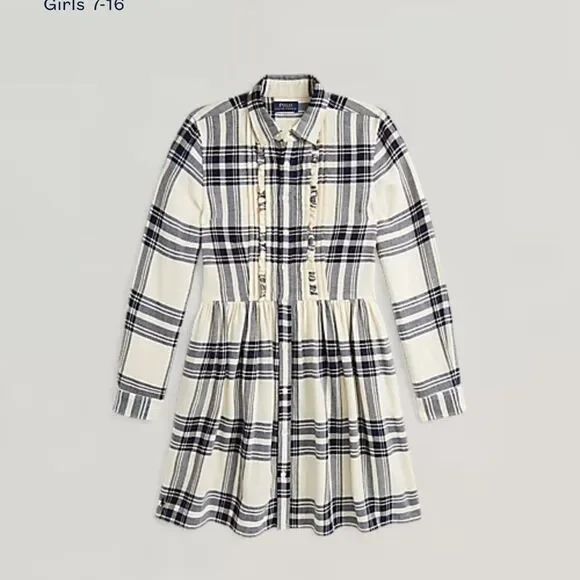 Polo Ralph Lauren Girls Plaid Cotton Twill Shirtdress - Size 14