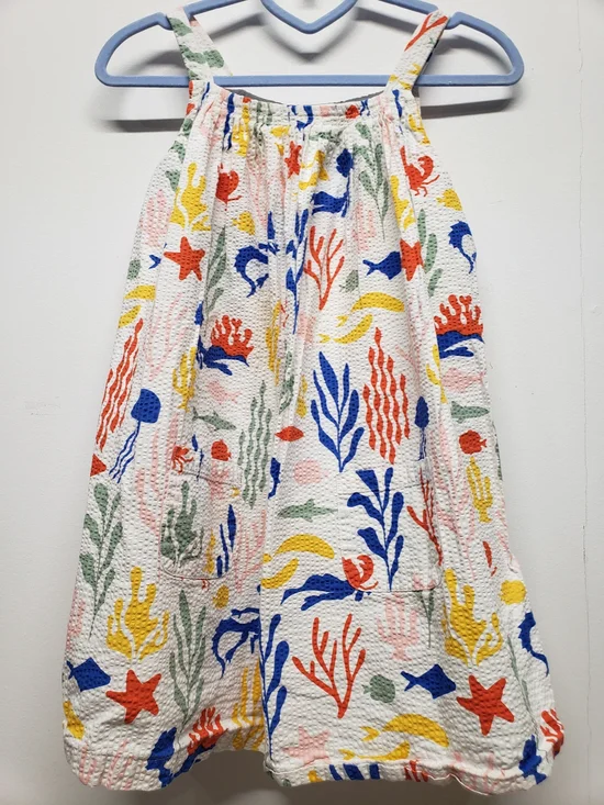Disney Girls Size 7/8 Ocean Sea Life Seersucker Sundress Pockets Under the Sea