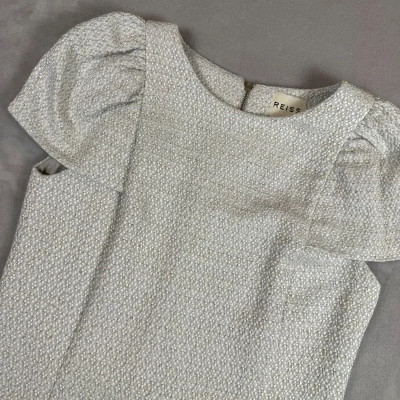 Reiss Amis Dress Womens 4 Blue White Tweed Puff‎ Sleeve Career Cocktail Party