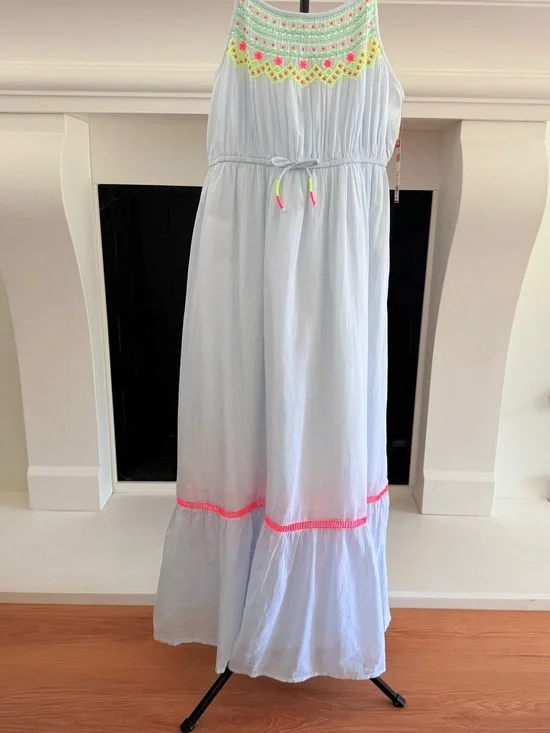 Cat & Jack Light Blue Maxi Nightgown with Neon Trim-NWT- Girls 10-12