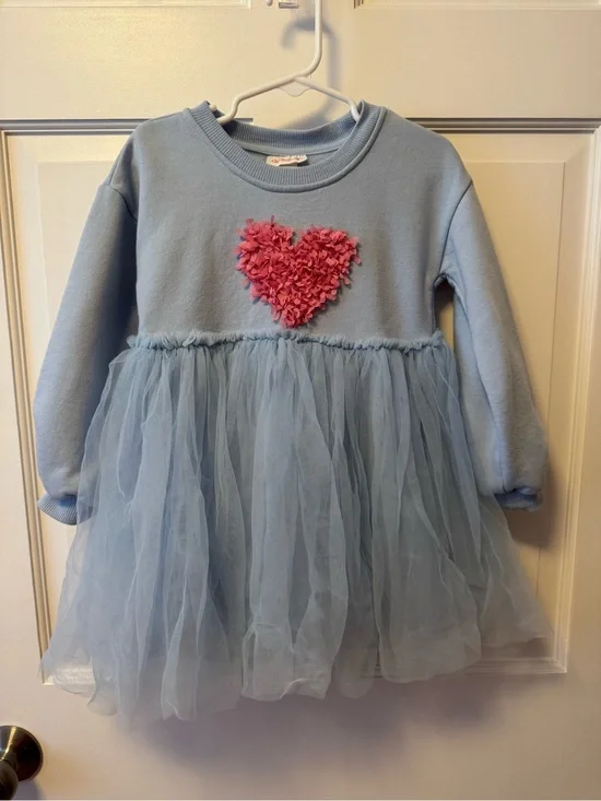 Cat & Jack Light Blue Tulle Sweatshirt Dress with Pink Heart