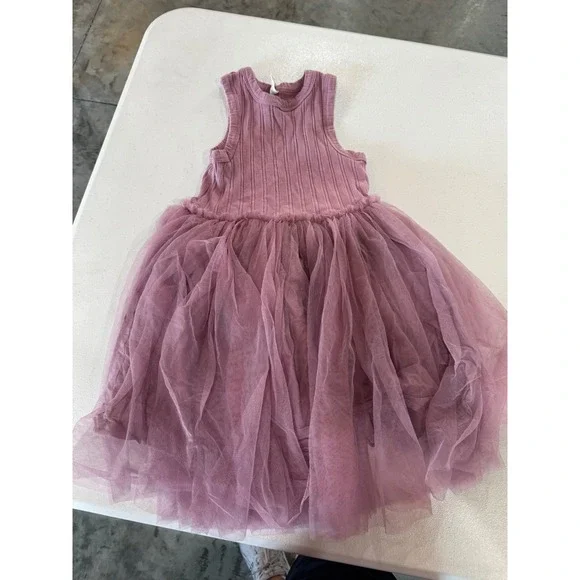 Cotton On Kids Girls Mauve Ribbed Sleeveless Tulle Tutu Dress Size 7