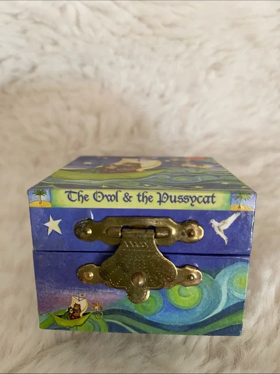 The Owl & the Pussycat Blue Tooth Fairy Jewelry Box with Brass Latch