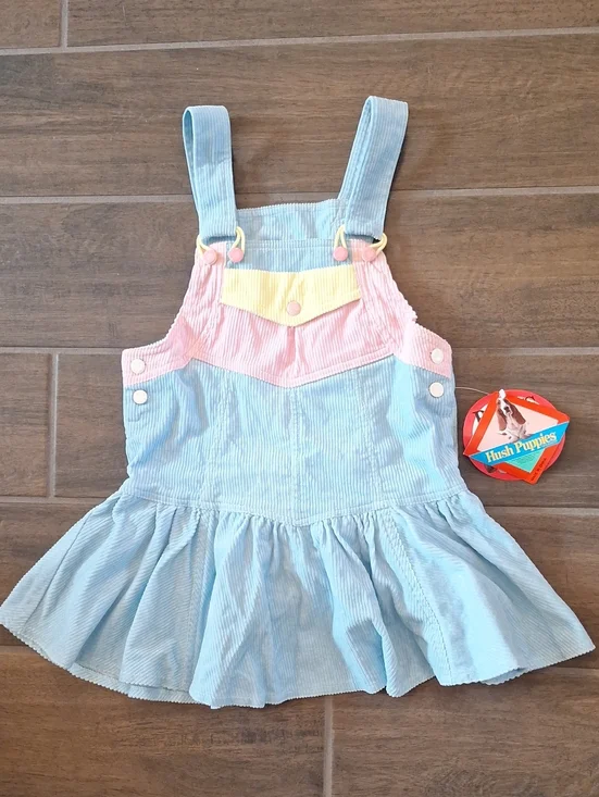 NWT Hush Puppies Old Stock Kids Corduroy Overall Dress Blue Pink Yellow Sz 6X