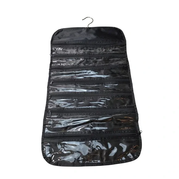 Black Hanging Jewelry Organizer Zippered Clear Pockets‎ Travel Storage 23x13 S3