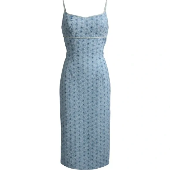 Vintage 60s Lorrie Deb Midi Dress Women Size XS‎ Blue Floral Eyelet Empire Waist