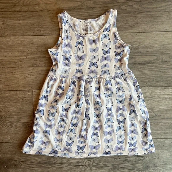 H&M Girl’s Sleeveless Butterfly A-Line Swing Flowy Dress Blue White Butterfly 5T