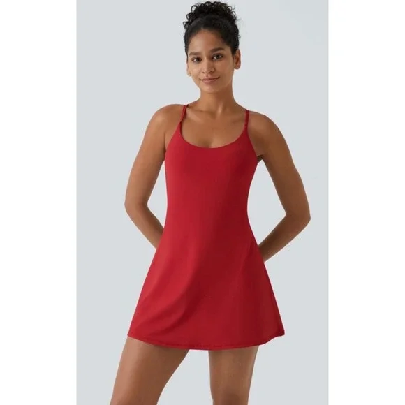 Halara SoftlyZero Plush Backless Active Dress Easy Peezy Red XS NWT