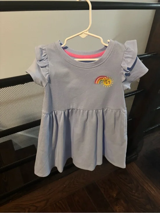 Girls Light Blue Rainbow Sun Flutter-Sleeve Dress