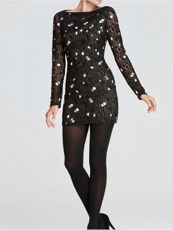 Diane von Furstenberg New Zarita‎ Silver Bubbles Black Mini Dress Size 0