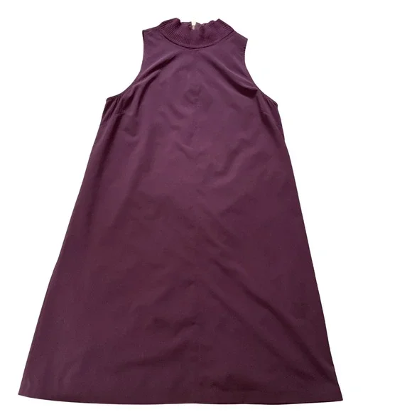 Athleta Womens Plum Purple Mock Neck Sleeveless Shift Dress XS Ribbed Zip Back