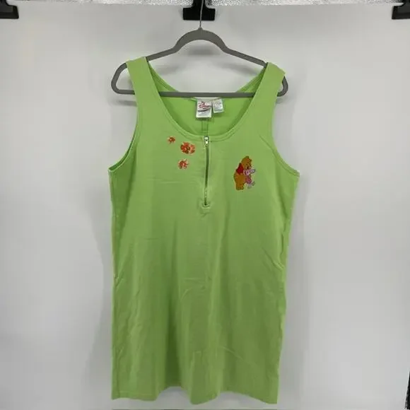 VTG 90s Disney Store Winnie the Pooh and Piglet Embroidered Shirt Dress Womens L