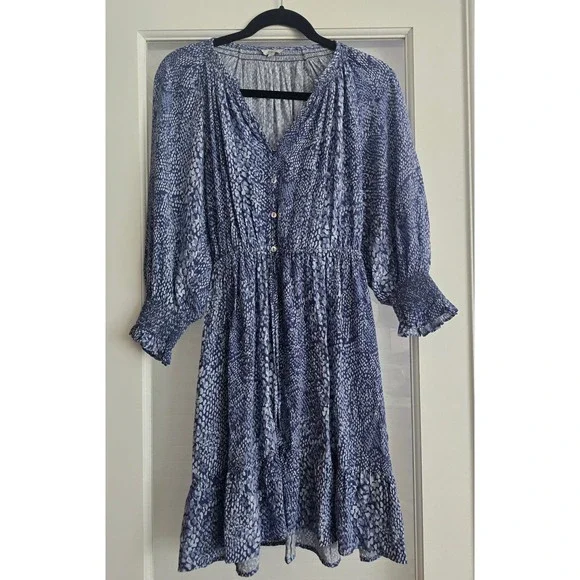 Rails Dress Eliza Navy Python‎ Print Blue White Long Sleeve Casual Mini Small