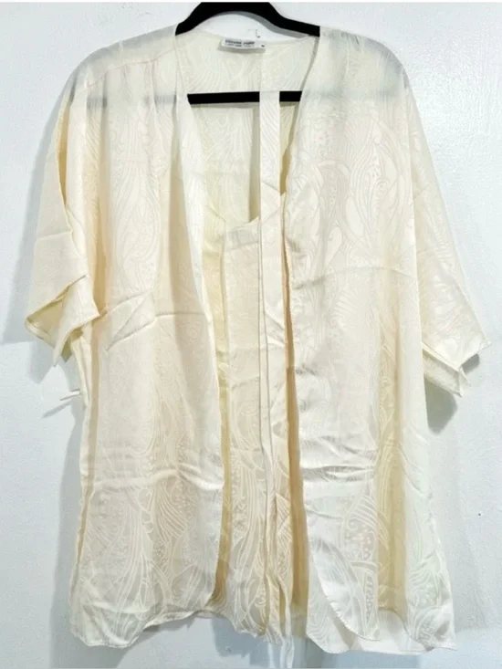 2 PC.Vintage 100% Silk Light Cream Sheer Kimono and Negligee.Size M RARE