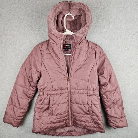 Swiss‎ Alps Kids M 8/10 Quilted Puffer Jacket Dusty Rose Sherpa Lined