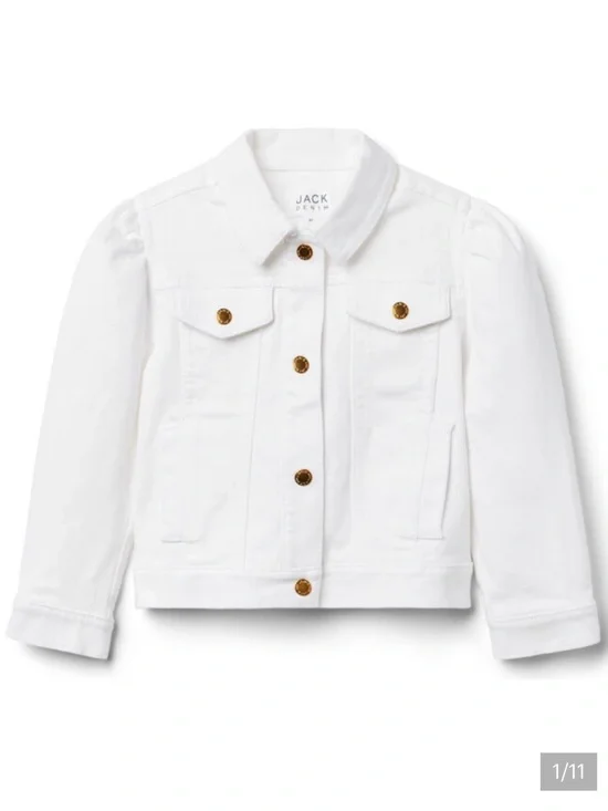 Janie and Jack Puff Sleeve White Denim Jacket with Gold Buttons