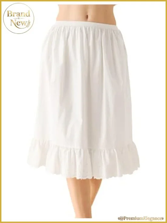 100% Cotton Half Slip Underskirt with Eyelet Lace Trim Midi