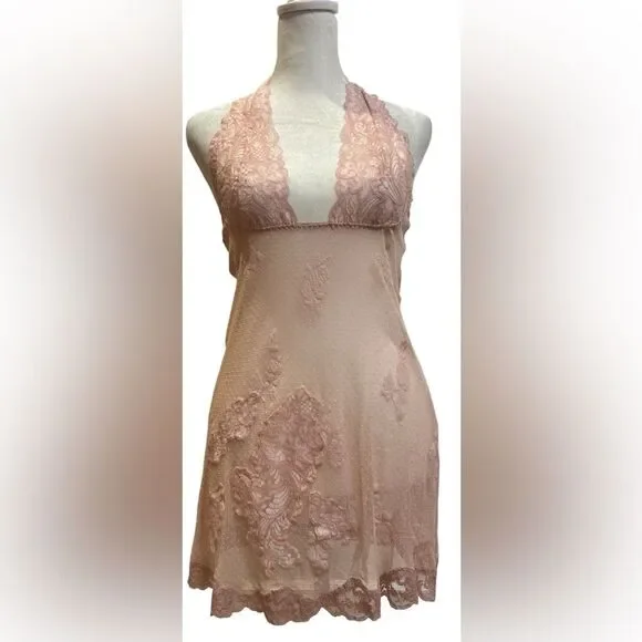 Frederick's of Hollywood soft pink baby doll lace chemise/slip lingerie Size M