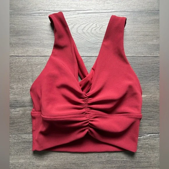 TLF Take Life Further Sports Bra Reddish Brown Ribbed Criss Cross Back Size S