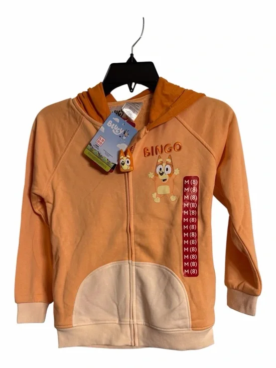 Bingo Orange Kids Zip Hoodie with Front Pocket- from Bluey cartoon Size kids M