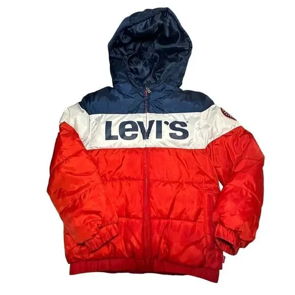 VINTAGE Levi’s Y2K Full Zip Hooded Puffer Jacket Youth Boy Small Stranger Things