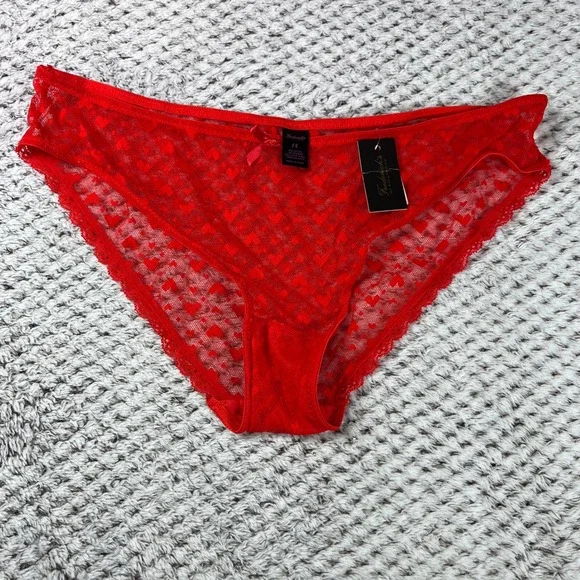 Fredericks of Hollywood Women's Red Heart Lace Bikini Panty Valentine Day 1X NWT