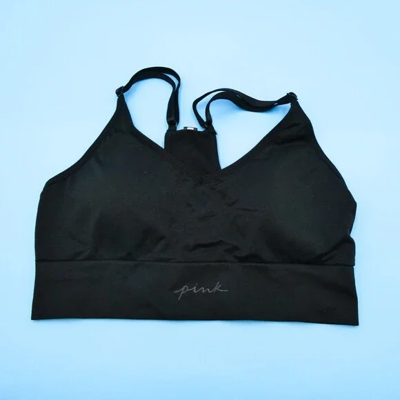 Victorias Secret Medium Sports Bra Seamless Lightly Lined Black Strap Padded New