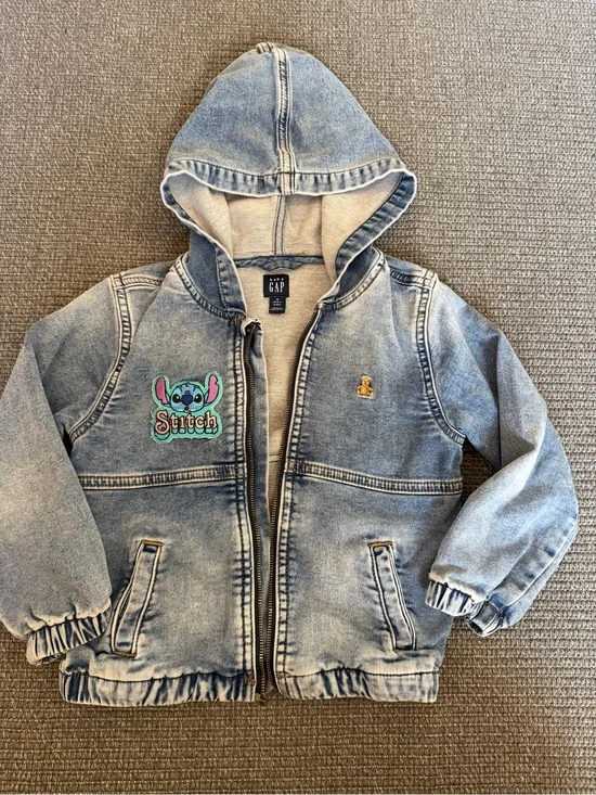 Baby Gap Light Blue Denim Hooded Jacket with Stitch Patch and Embroidered Accent
