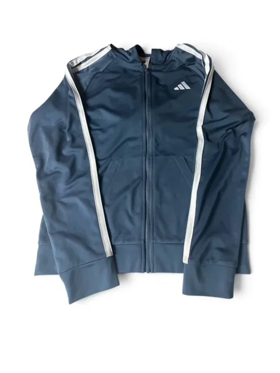Adidas Youth Iconic Tricot Jacket With Hoodie - Dark Gray Size Large ( 14-16 )