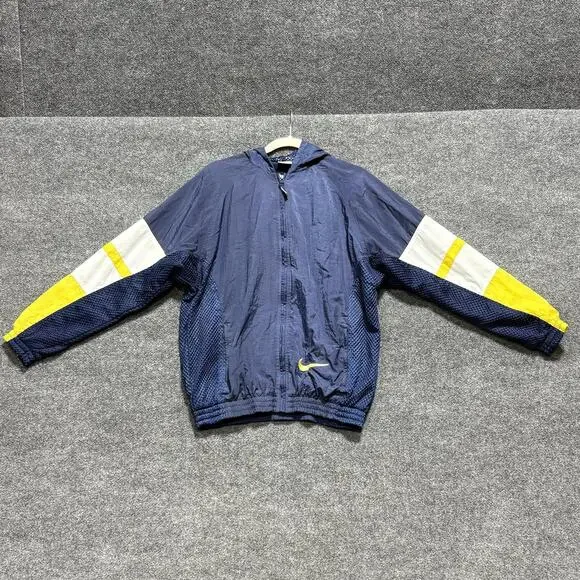 Vintage Nike Jacket Boys XL 18-20 Blue Colorblock Hooded Windbreaker Nylon