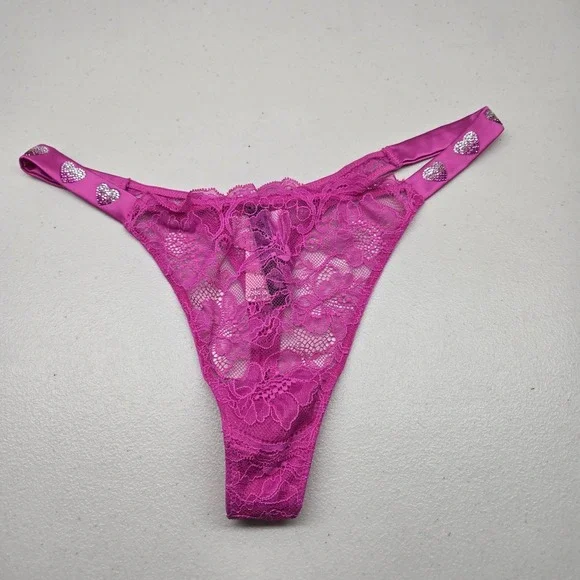 Victoria's Secret Women Panty L/6 Pink Floral‎ Very Sexy Lace Rhinestone NWT