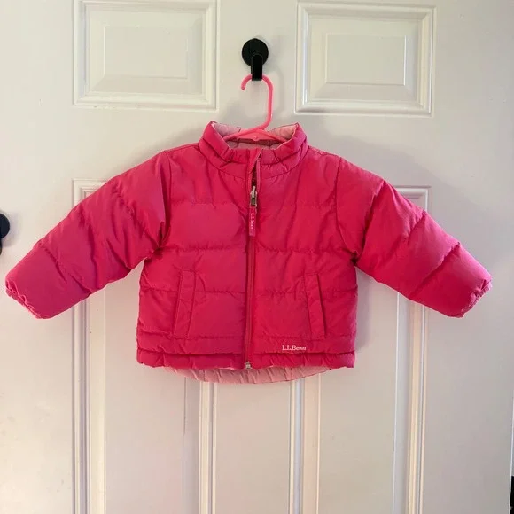 LL Bean Bundle 2T Pink Goose Down Puffer Jacket and Snow Bib Set Winter Suit