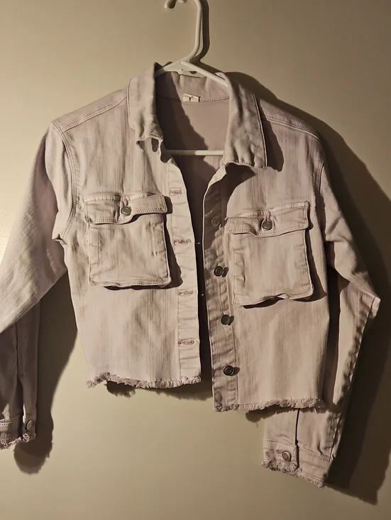 Maurices Pale Lavender Cropped Denim Jacket with Front Flap Pockets