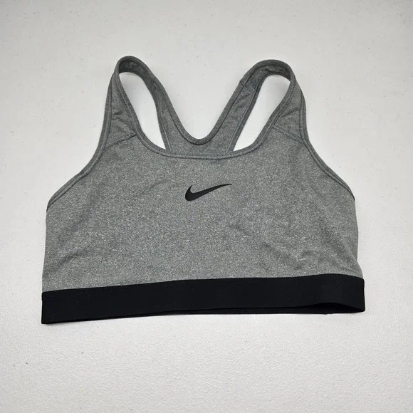 Nike Women Sports Bra‎ M Gray DRI FIT Wireless Jersey Racerback
