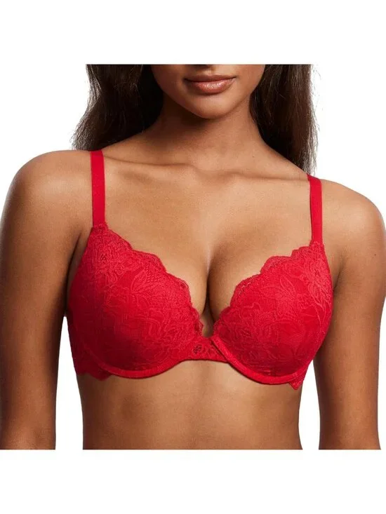 Lace Push-Up Underwire Bra with Plunge Design for Ultimate Comfort & Support