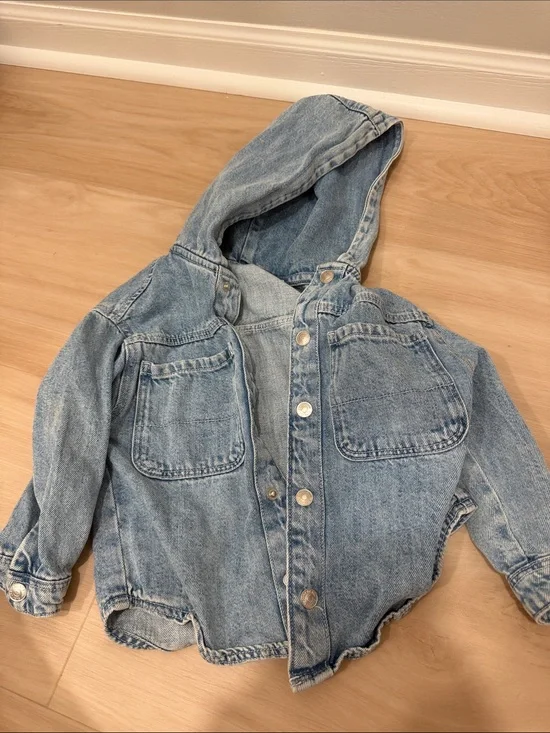 Zara Light Wash Denim Hooded Jacket for Kids